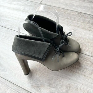 Audley London Smooth Leather Suede Mixed Fold Down Lace Up Ankle Boots